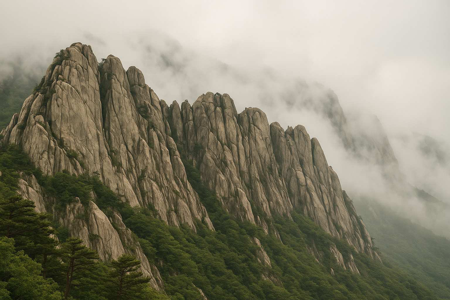 설악산 울산바위 안개 낀 모습